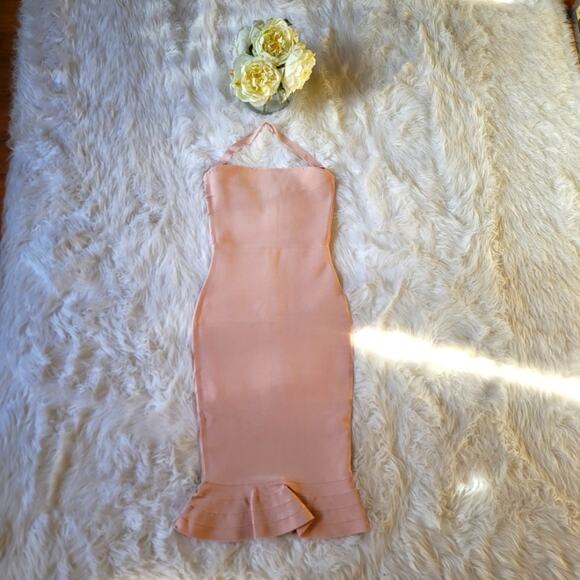 NEW Meilun Halter Fishtail Bandage Party Dress, Small, Mermaid Prom Wedding Pink - Picture 9 of 13